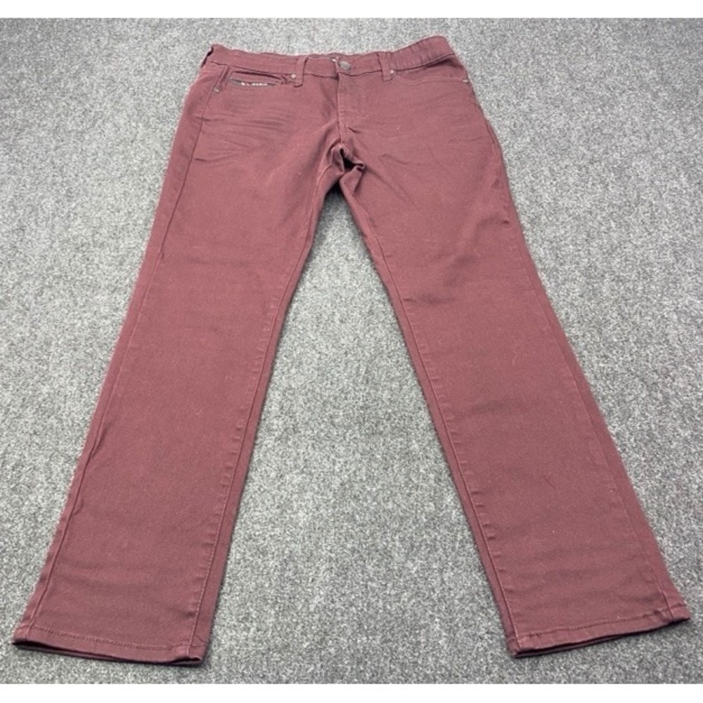 Fried Denim Slim Fit Pants Mens 34x30 Burgundy Maroon Stretch Casual Trousers